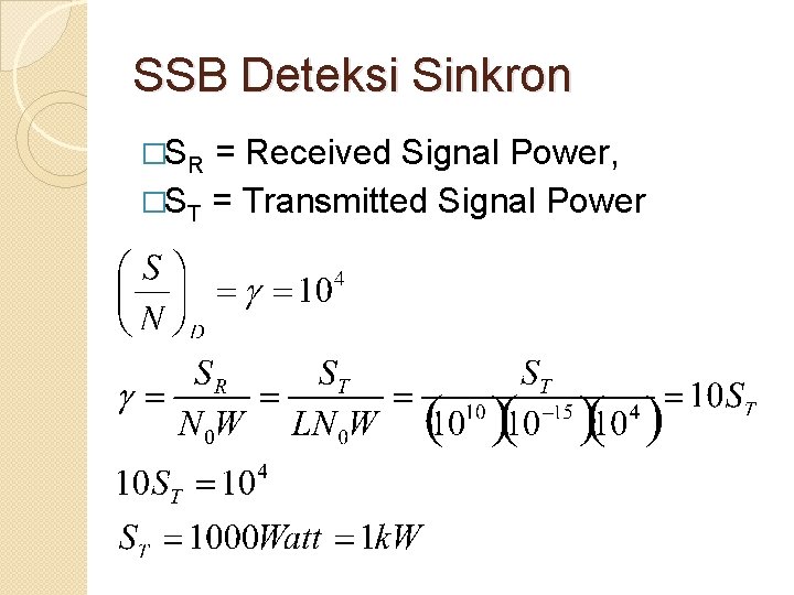 SSB Deteksi Sinkron �SR = Received Signal Power, �ST = Transmitted Signal Power 