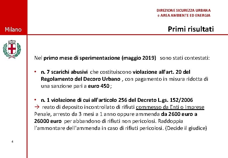 DIREZIONE SICUREZZA URBANA © Comune di Milano e AREA AMBIENTE ED ENERGIA Milano Primi