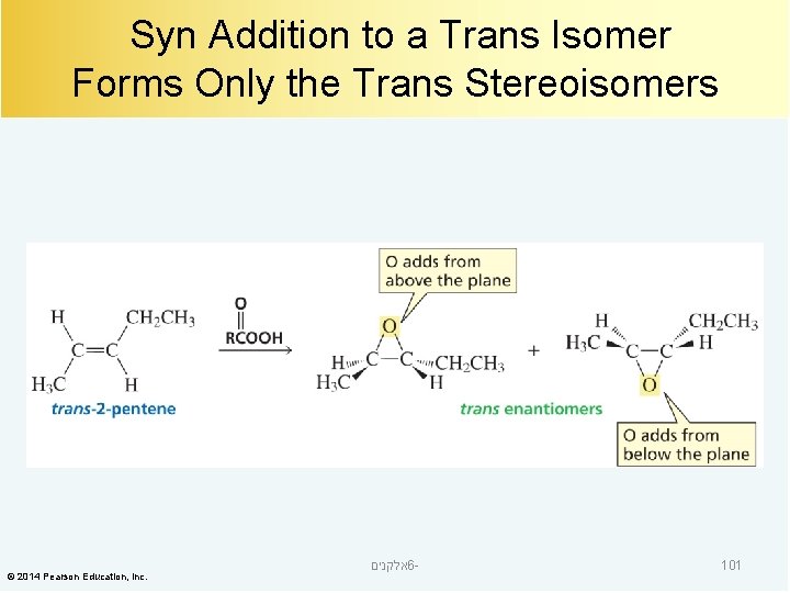 Syn Addition to a Trans Isomer Forms Only the Trans Stereoisomers © 2014 Pearson