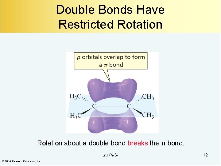 Double Bonds Have Restricted Rotation about a double bond breaks the π bond. אלקנים