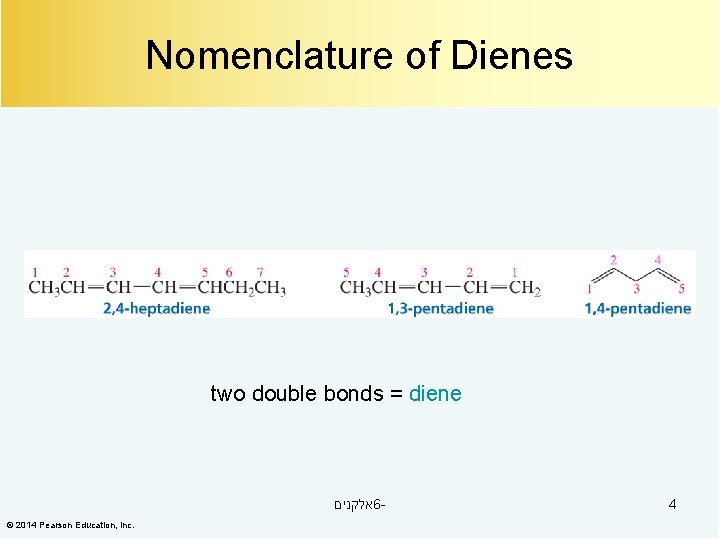 Nomenclature of Dienes two double bonds = diene אלקנים 6© 2014 Pearson Education, Inc.