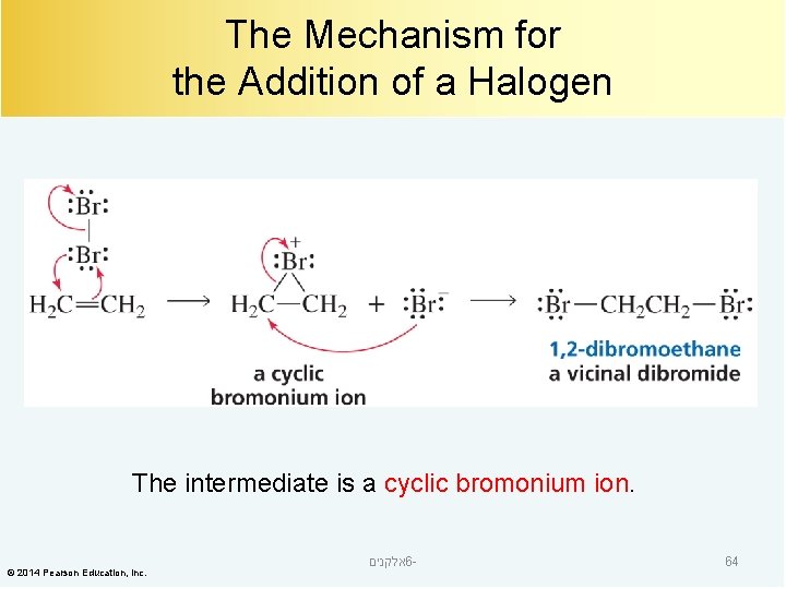 The Mechanism for the Addition of a Halogen The intermediate is a cyclic bromonium