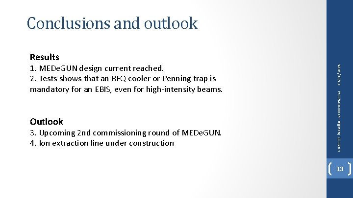 Conclusions and outlook Outlook 3. Upcoming 2 nd commissioning round of MEDe. GUN. 4.