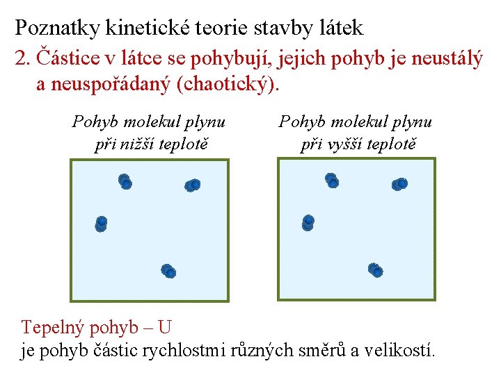 Poznatky kinetické teorie stavby látek 2. Částice v látce se pohybují, jejich pohyb je