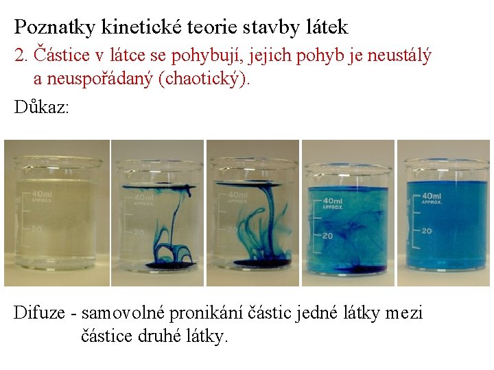 Poznatky kinetické teorie stavby látek 2. Částice v látce se pohybují, jejich pohyb je