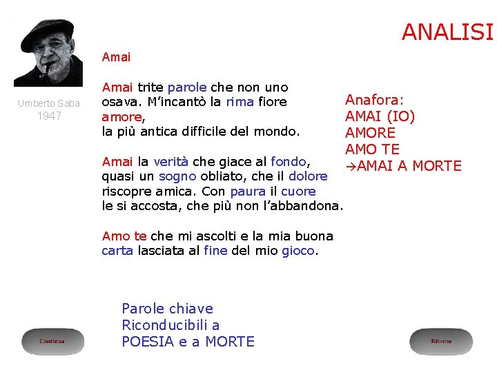 ANALISI Amai Umberto Saba 1947 Amai trite parole che non uno osava. M’incantò la