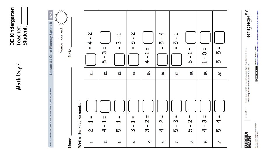 Math Day 4 BE Kindergarten Teacher: ______ Student: ______ 