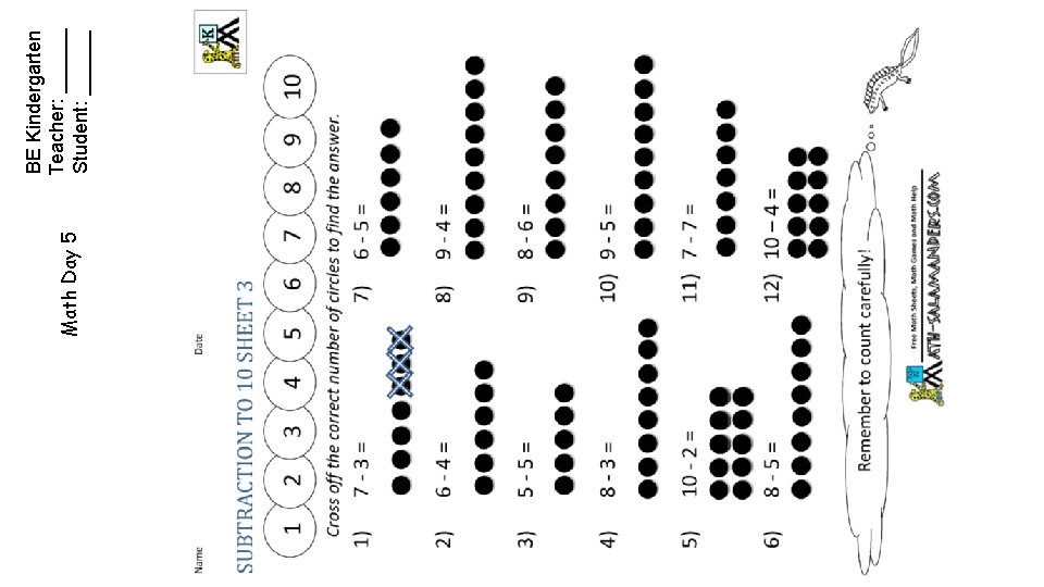 Math Day 5 BE Kindergarten Teacher: ______ Student: ______ 