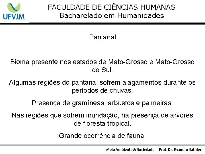 FACULDADE DE CIÊNCIAS HUMANAS Bacharelado em Humanidades Pantanal Bioma presente nos estados de Mato-Grosso