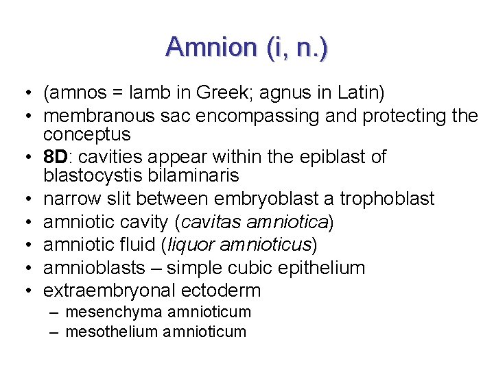 Amnion (i, n. ) • (amnos = lamb in Greek; agnus in Latin) •