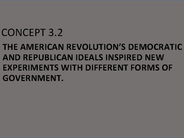 CONCEPT 3. 2 THE AMERICAN REVOLUTION’S DEMOCRATIC AND REPUBLICAN IDEALS INSPIRED NEW EXPERIMENTS WITH