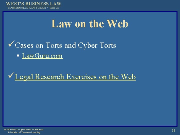 Law on the Web üCases on Torts and Cyber Torts § Law. Guru. com