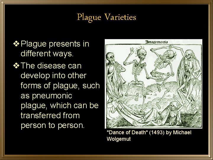 Plague Varieties v Plague presents in different ways. v The disease can develop into