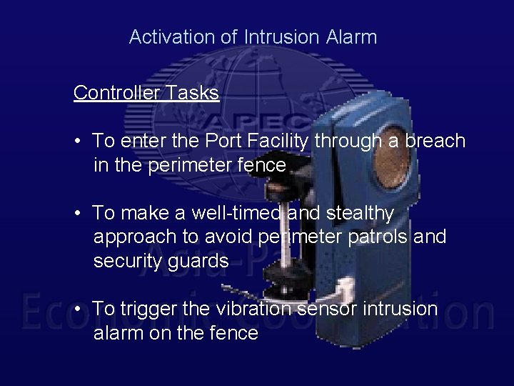Activation of Intrusion Alarm Controller Tasks • To enter the Port Facility through a