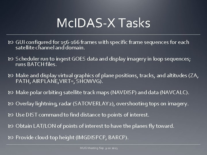Mc. IDAS-X Tasks GUI configured for 156 -166 frames with specific frame sequences for