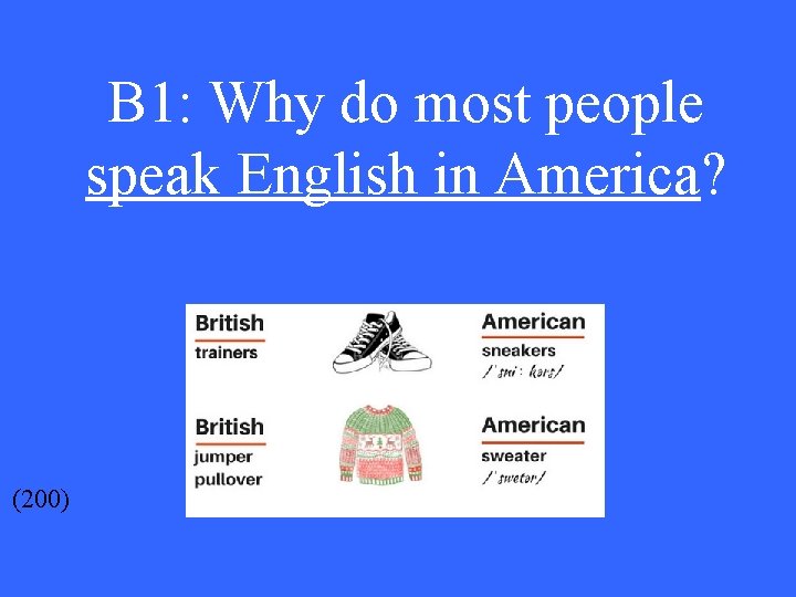 B 1: Why do most people speak English in America? (200) 