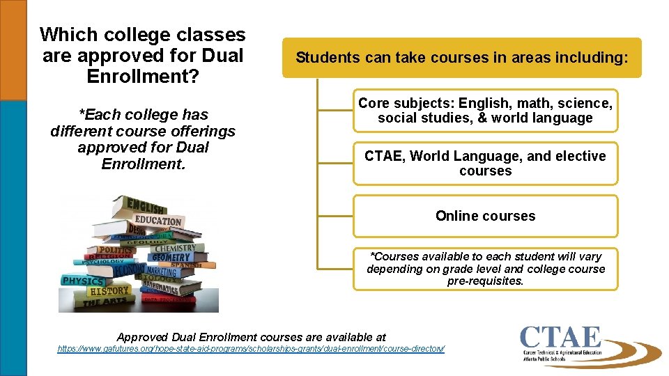 Which college classes are approved for Dual Enrollment? *Each college has different course offerings