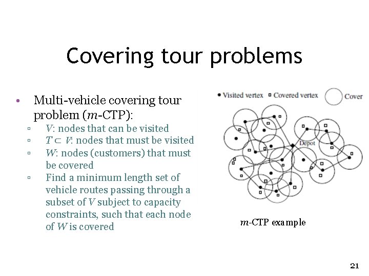 Covering tour problems • Multi-vehicle covering tour problem (m-CTP): ▫ ▫ V: nodes that