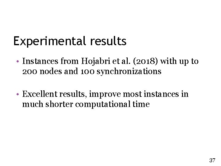 Experimental results • Instances from Hojabri et al. (2018) with up to 200 nodes