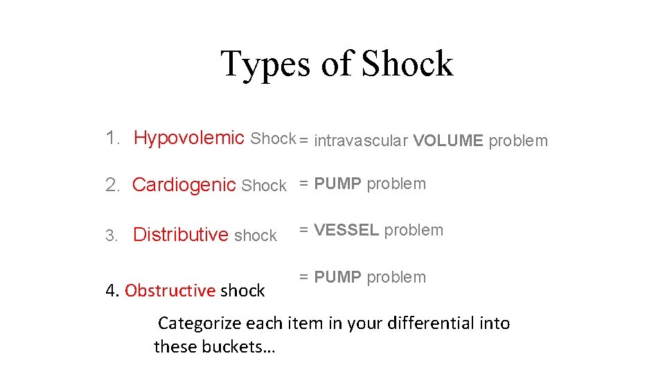 Types of Shock 1. Hypovolemic Shock = intravascular VOLUME problem 2. Cardiogenic Shock =