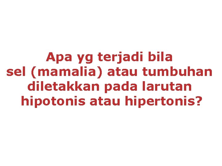 Apa yg terjadi bila sel (mamalia) atau tumbuhan diletakkan pada larutan hipotonis atau hipertonis?