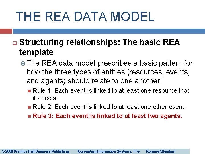 THE REA DATA MODEL Structuring relationships: The basic REA template The REA data model THE REA DATA MODEL Structuring relationships: The basic REA template The REA data model