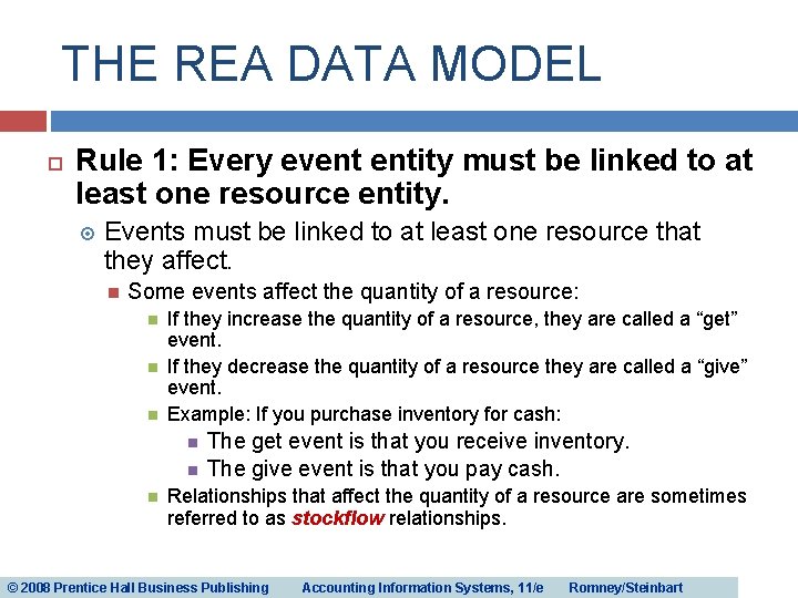 THE REA DATA MODEL Rule 1: Every event entity must be linked to at THE REA DATA MODEL Rule 1: Every event entity must be linked to at