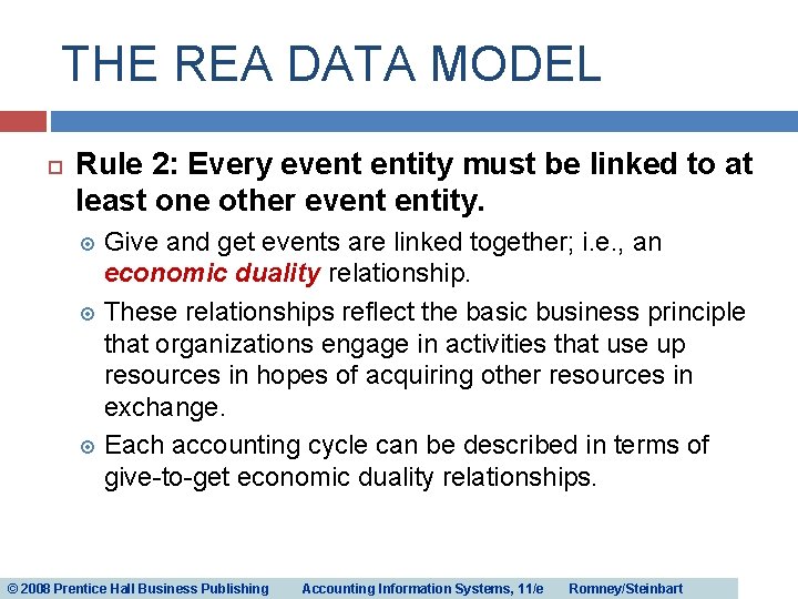 THE REA DATA MODEL Rule 2: Every event entity must be linked to at THE REA DATA MODEL Rule 2: Every event entity must be linked to at