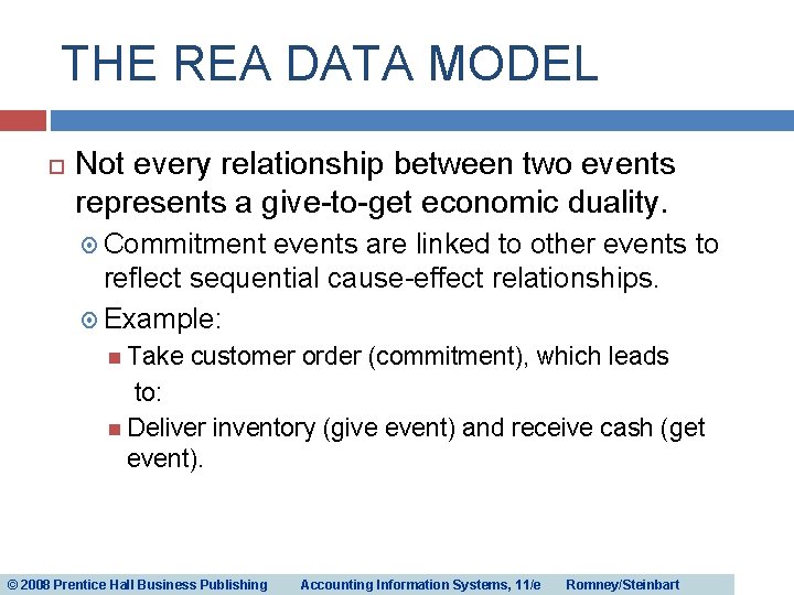 THE REA DATA MODEL Not every relationship between two events represents a give-to-get economic THE REA DATA MODEL Not every relationship between two events represents a give-to-get economic
