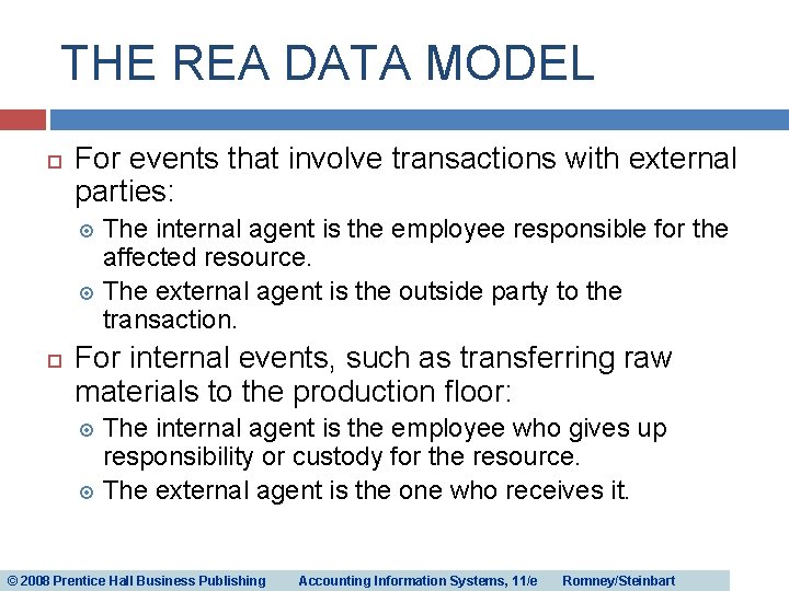 THE REA DATA MODEL For events that involve transactions with external parties: The internal THE REA DATA MODEL For events that involve transactions with external parties: The internal
