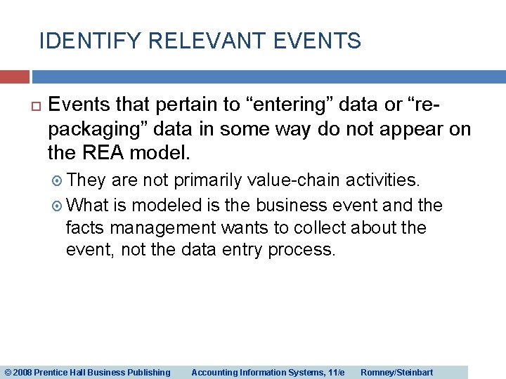 IDENTIFY RELEVANT EVENTS Events that pertain to “entering” data or “repackaging” data in some IDENTIFY RELEVANT EVENTS Events that pertain to “entering” data or “repackaging” data in some