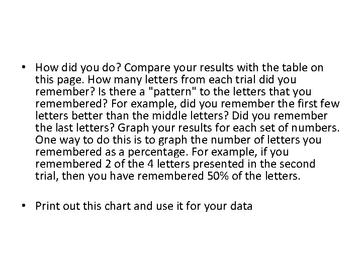  • How did you do? Compare your results with the table on this