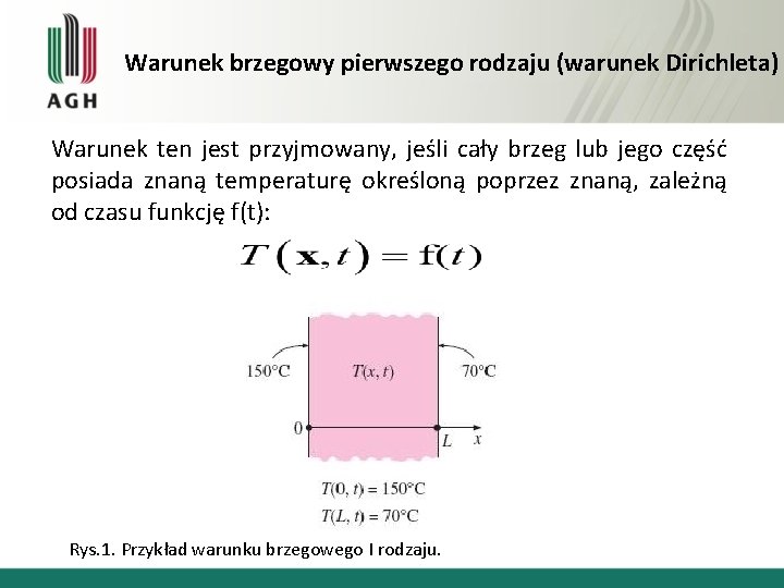 Warunek brzegowy pierwszego rodzaju (warunek Dirichleta) Warunek ten jest przyjmowany, jeśli cały brzeg lub