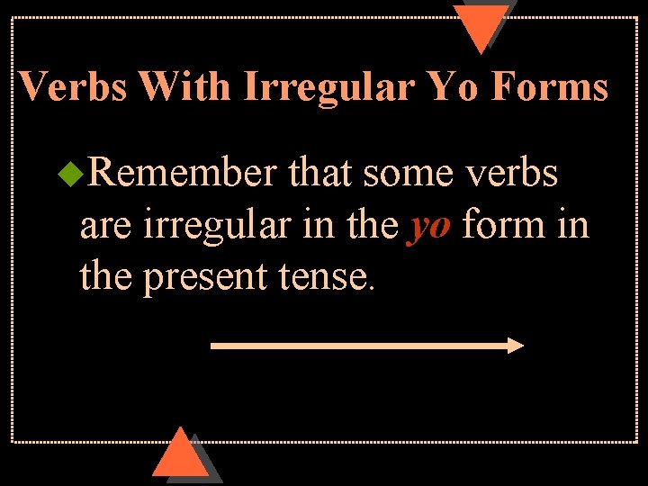 Verbs With Irregular Yo Forms u. Remember that some verbs are irregular in the