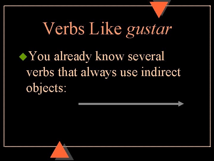 Verbs Like gustar u. You already know several verbs that always use indirect objects: