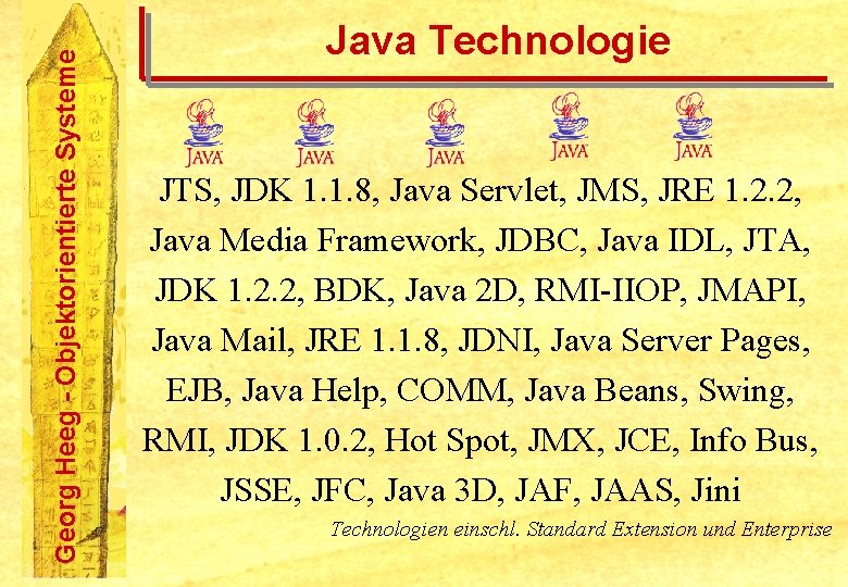 Georg Heeg - Objektorientierte Systeme Java Technologie JTS, JDK 1. 1. 8, Java Servlet,