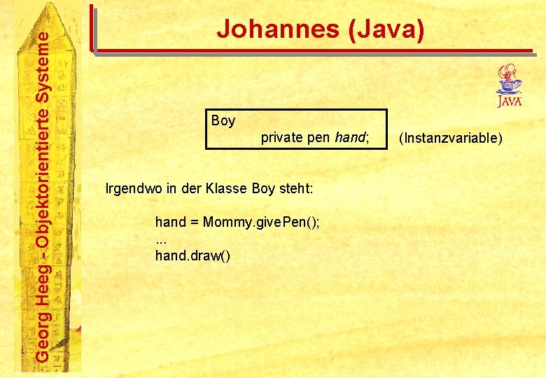 Georg Heeg - Objektorientierte Systeme Johannes (Java) Boy private pen hand; Irgendwo in der