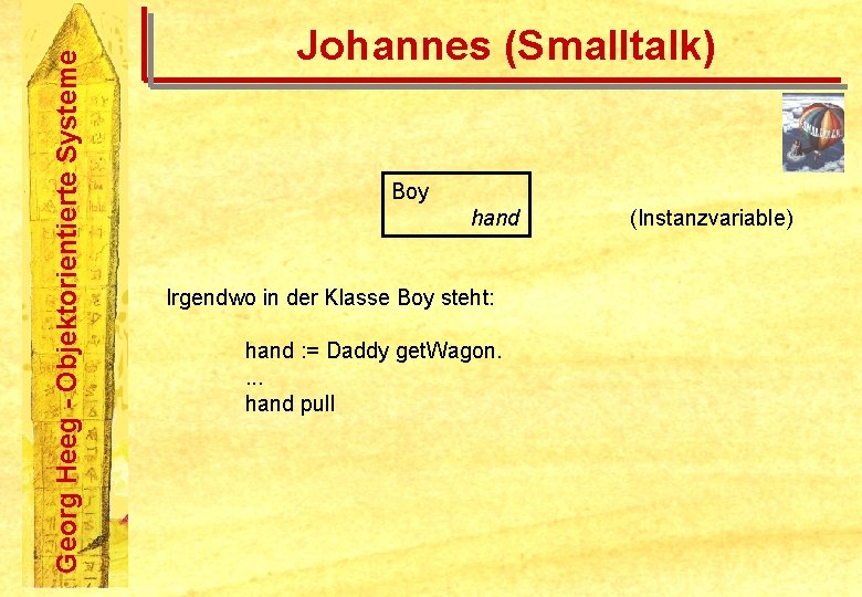 Georg Heeg - Objektorientierte Systeme Johannes (Smalltalk) Boy hand Irgendwo in der Klasse Boy