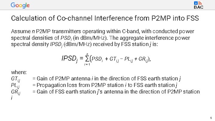 BAC Calculation of Co-channel Interference from P 2 MP into FSS Assume n P