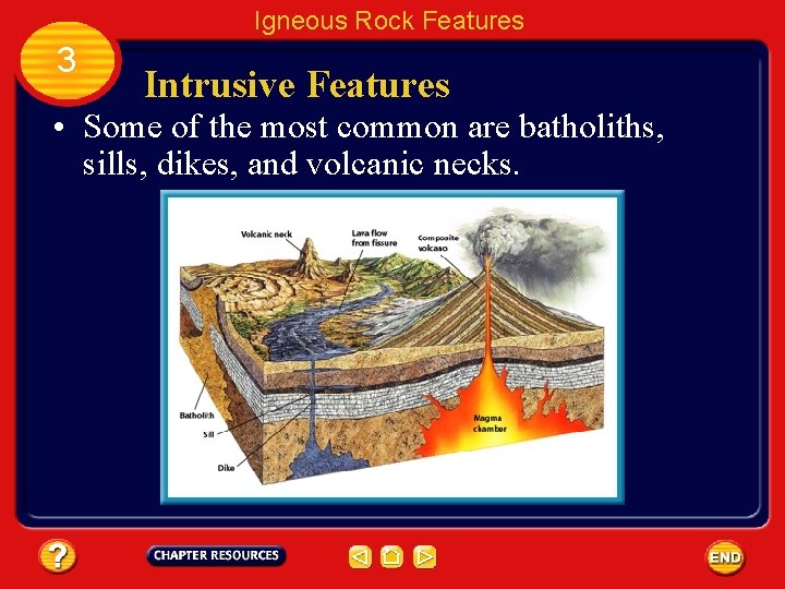 Igneous Rock Features 3 Intrusive Features • Some of the most common are batholiths,