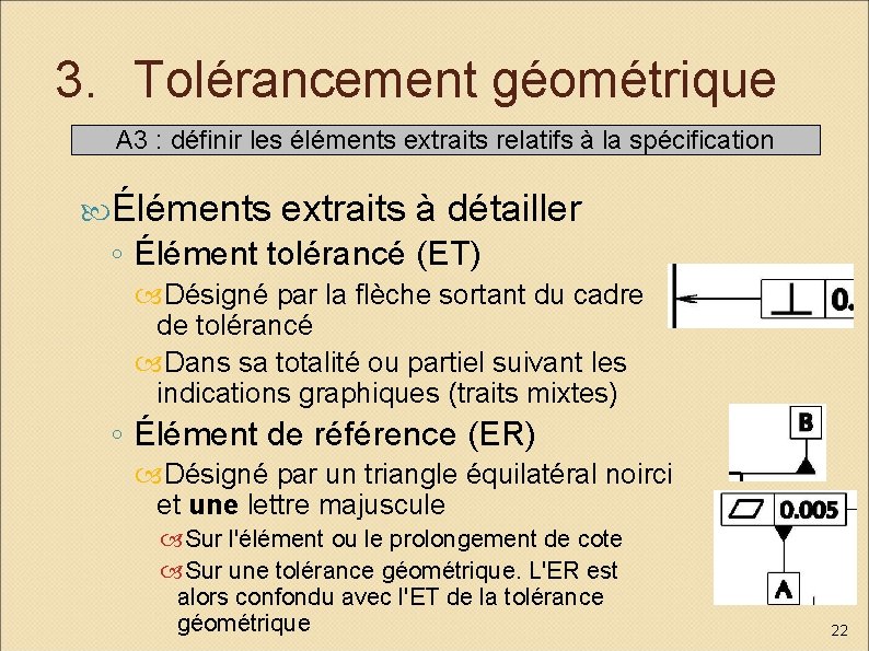 3. Tolérancement géométrique A 3 : définir les éléments extraits relatifs à la spécification
