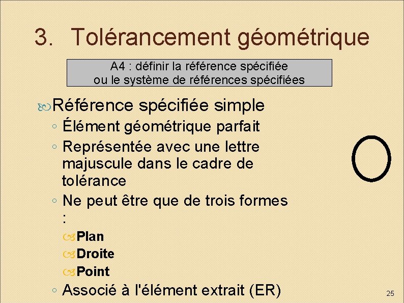 3. Tolérancement géométrique A 4 : définir la référence spécifiée ou le système de