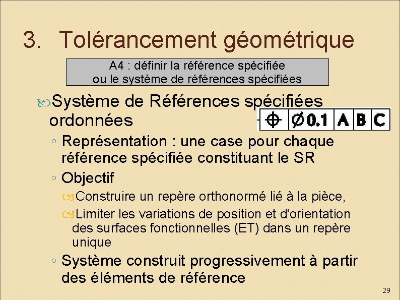 3. Tolérancement géométrique A 4 : définir la référence spécifiée ou le système de