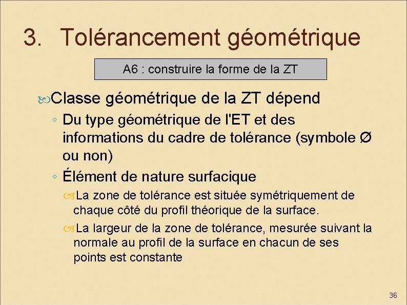3. Tolérancement géométrique A 6 : construire la forme de la ZT Classe géométrique