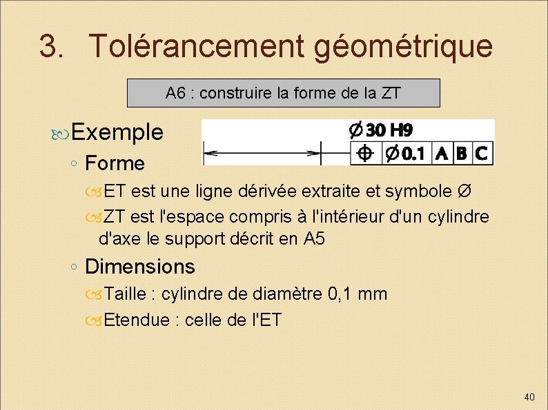 3. Tolérancement géométrique A 6 : construire la forme de la ZT Exemple ◦