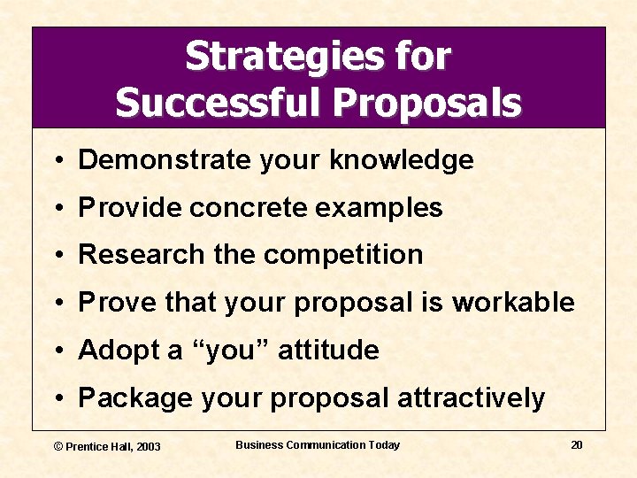 Strategies for Successful Proposals • Demonstrate your knowledge • Provide concrete examples • Research