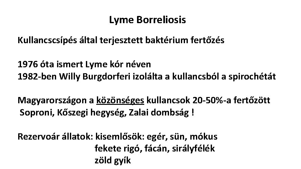 Lyme Borreliosis Kullancscsípés által terjesztett baktérium fertőzés 1976 óta ismert Lyme kór néven 1982
