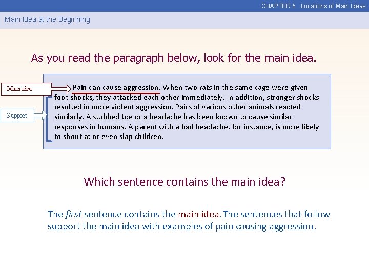 CHAPTER 5 Locations of Main Ideas Main Idea at the Beginning As you read