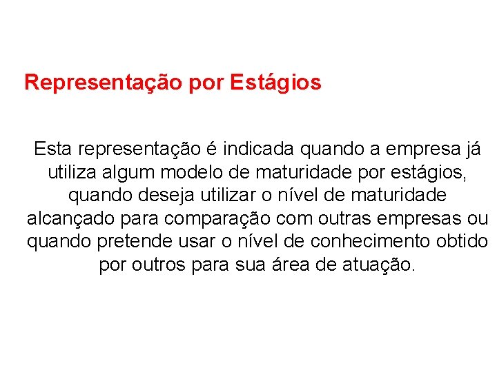 Representação por Estágios Esta representação é indicada quando a empresa já utiliza algum modelo Representação por Estágios Esta representação é indicada quando a empresa já utiliza algum modelo