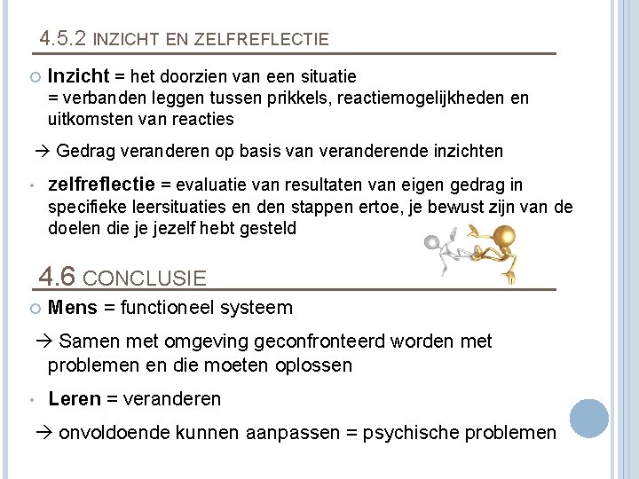 4. 5. 2 INZICHT EN ZELFREFLECTIE Inzicht = het doorzien van een situatie =